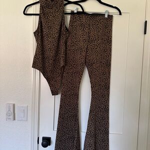 Show Me Your MuMu Brown Leopard Print Flare Jumpsuit and Pants